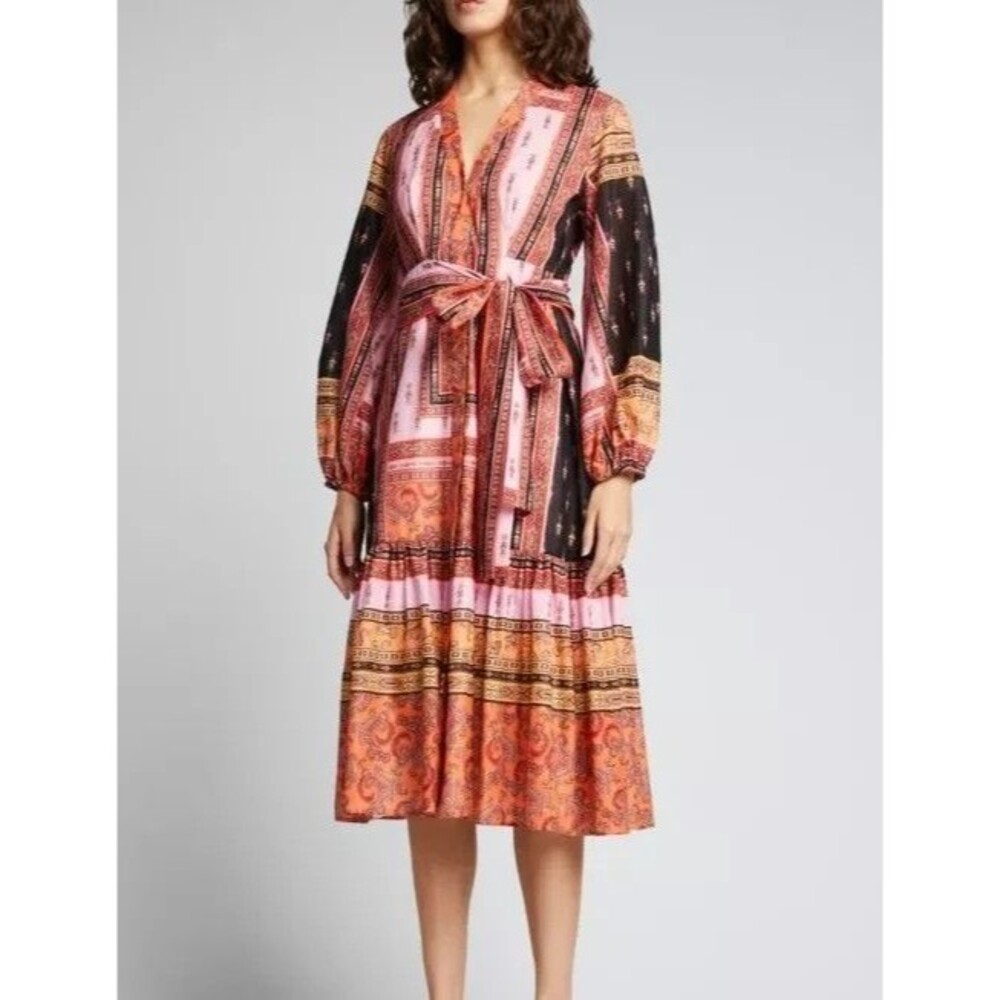 Kobi Halperin Diana Paisley Midi Dress Women XL Cotton Button Front Bohemian Art